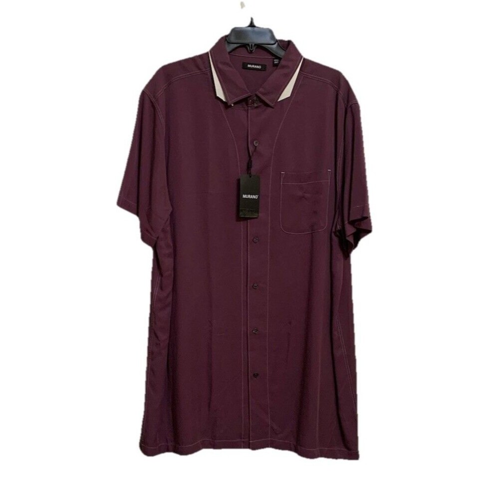 Murano Mens Size 2XT Shirt Casual Button Up Short Sleeve 100% Lyocell Purple NWT
